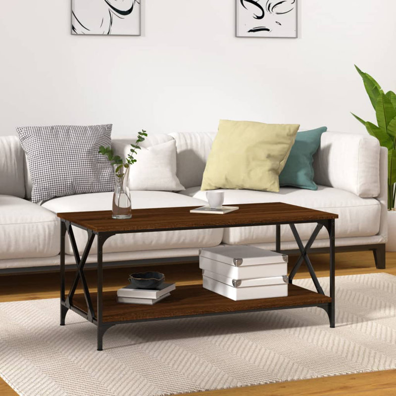 Isuf Four Leg Coffee Table with Storage, 45cm H x 100cm W x 50cm D, Brown Oak