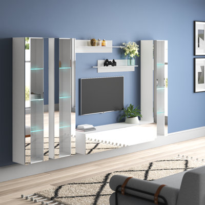 Aubrea 120" Modern Floating Wall Mounted Entertainment Center with 16-Color LED Lighting, High Gloss Finish