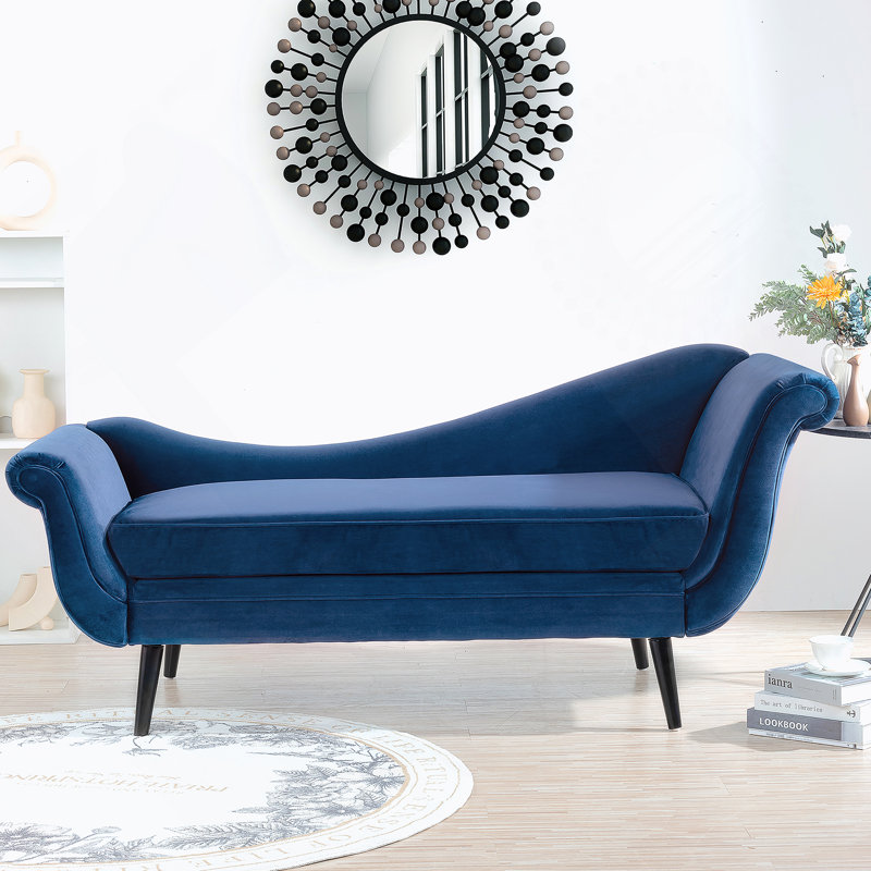 Chaise longue avec accoudoirs à volutes, Noir, Bleu