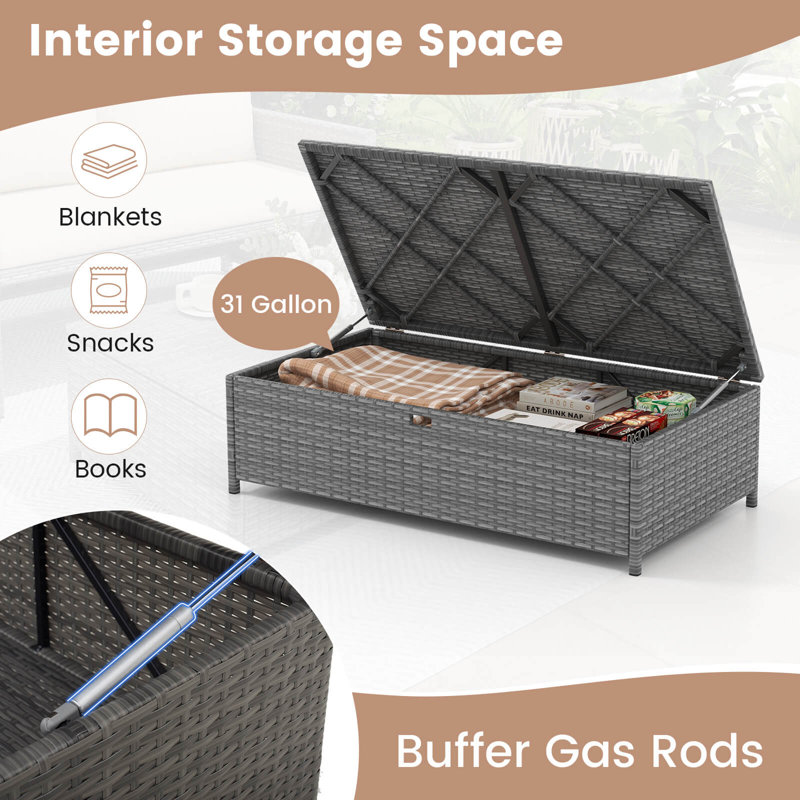 2 Pcs Patio Loveseat With 31 Gal Multifunctional Storage Ottoman And Soft Cushions