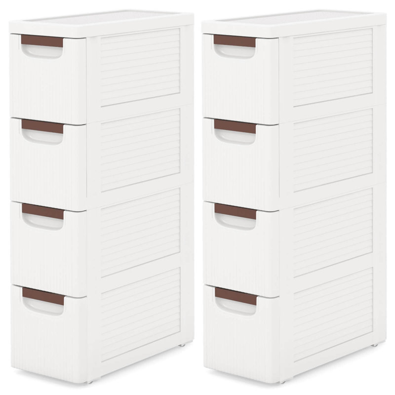Inbox Zero 2 Pcs 4-drawer Narrow Rolling Storage Cabinet With Pull Handles Built-in Wheels