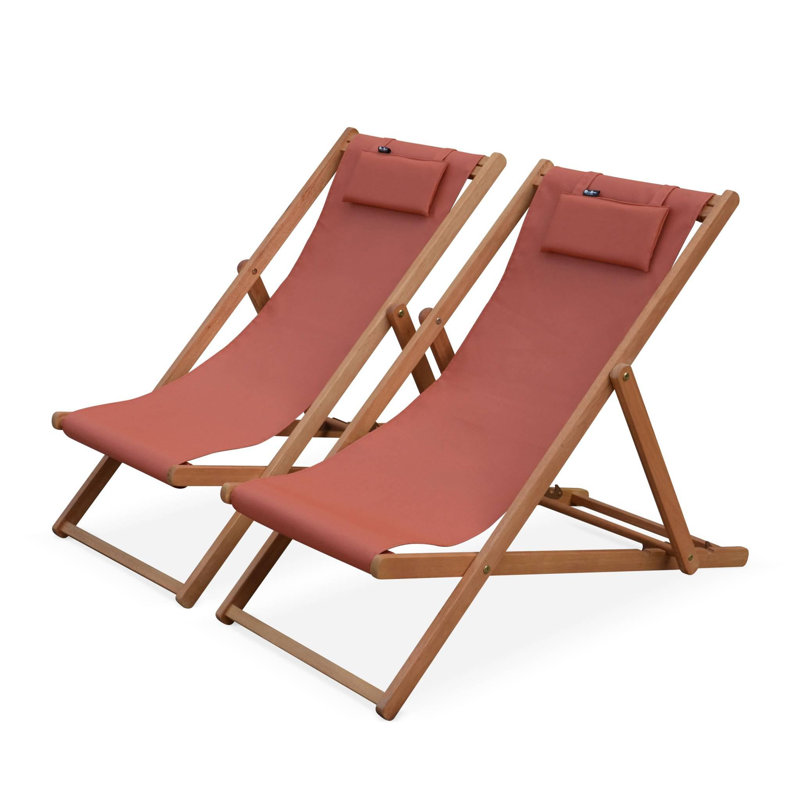 Graydon Reclining Folding Deck Chair with Cushion, Red