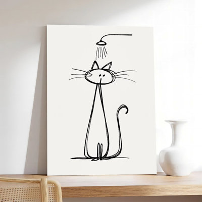 Toile, art mural, chat sous la pomme de douche, croquis, affiche, affiche rétro, décoration intérieure
