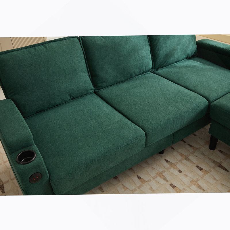 Canapé 3 places avec repose-pieds, canapé modulaire, banc en L et repose-pieds, Vert