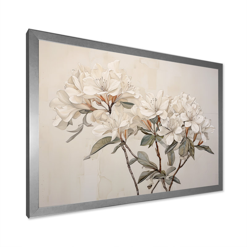Rhododendron sobre et sobre, H 24 po x l 32 po x P 1 po, Cadre simple argenté