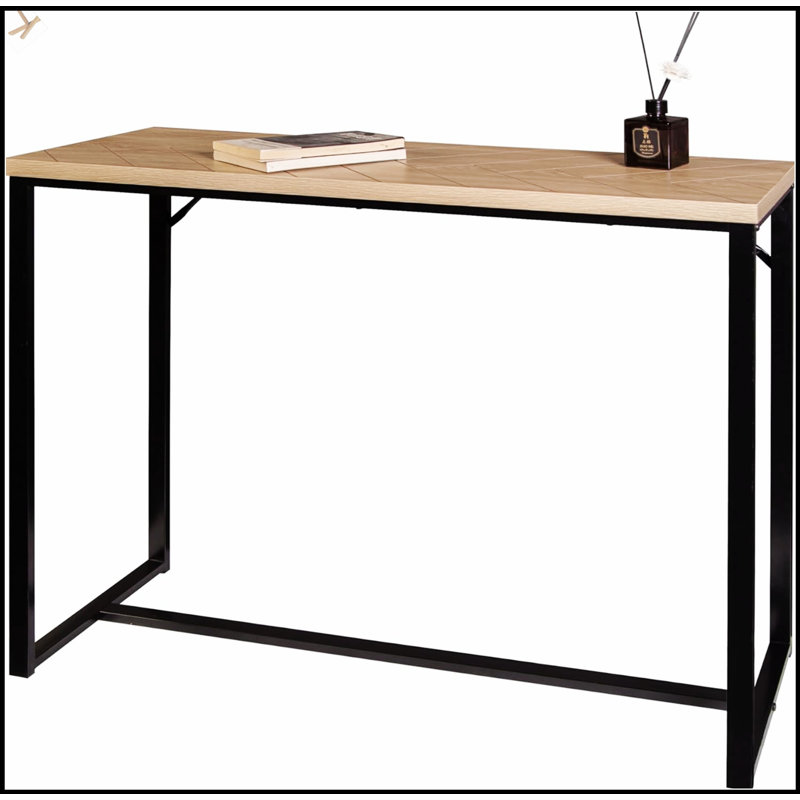 Bali Coastal Modern Console Table With Natural Wood Top And Sleek Black Metal Legs, Perfect For Stylish And Functional Home Decor.