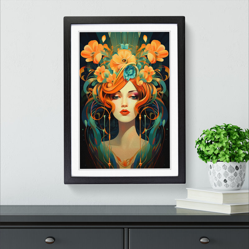 Female - Single Picture Frame Print on Wood, Black Framed, 64cm H x 46cm W