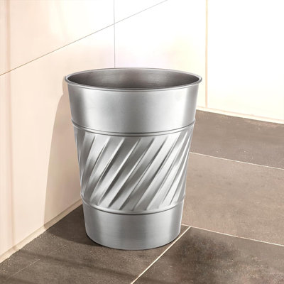 Wave Embossed Metal 1.8 Gallon Wastebasket Trash Can For Home Office Bedroom Bathroom Décor Durable