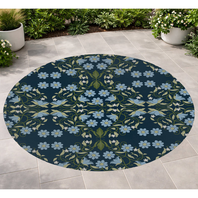 Millie Soft Step Outdoor Area Rug, Round 5', Navy