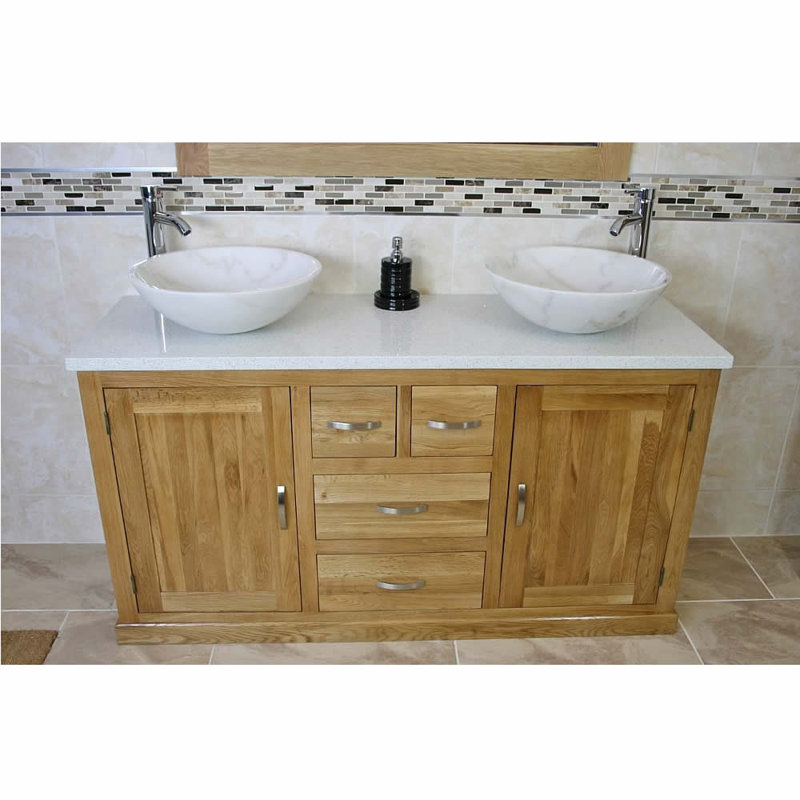 Deleo 1430mm Double Bathroom Vanity with Vessel Stone Basin, White