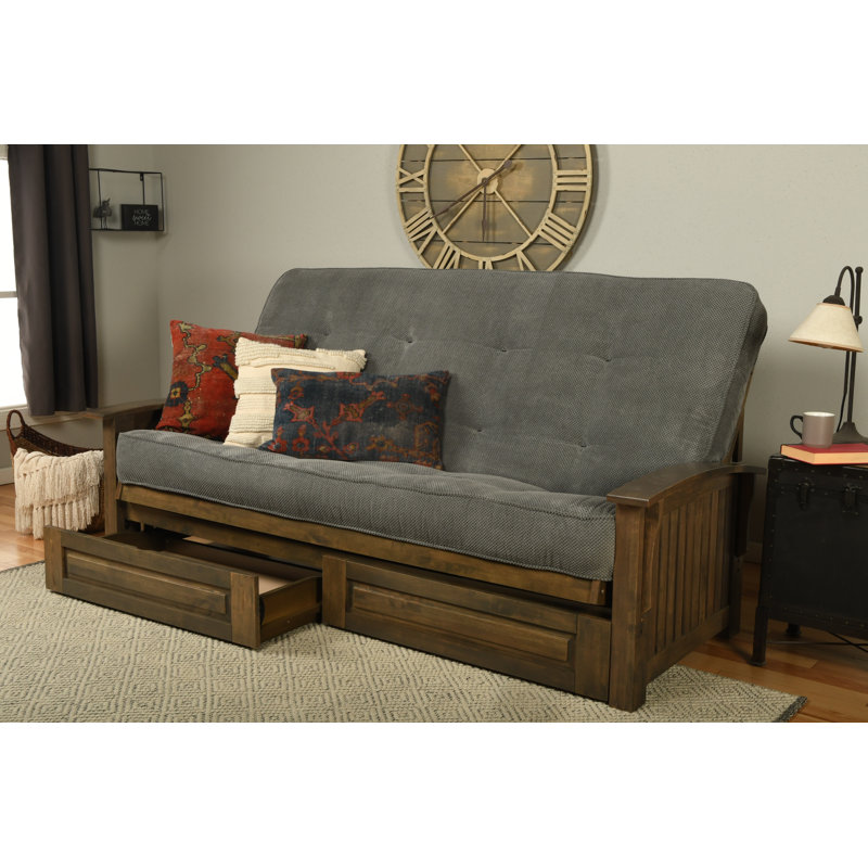 Grand futon avec matelas à dossier large avec rangement 89 po Stratford, Polyester tonnerre Marmont