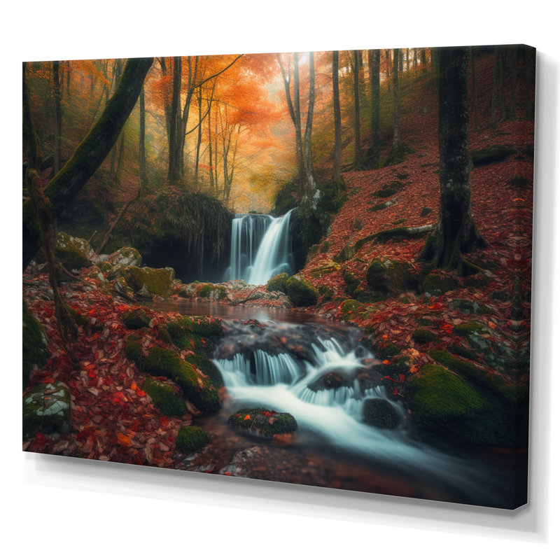 " Waterfall in Autumn I " Print, 16" H x 32" W x 1" D, Wrapped Canvas