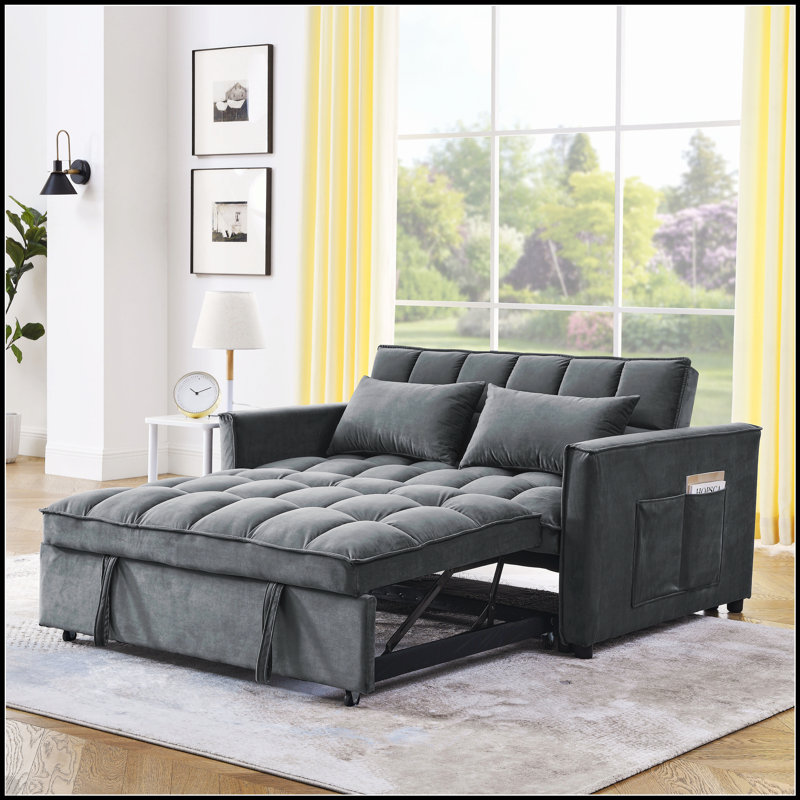 Luxueux canapé-lit convertible en velours avec dossier réglable et poches latérales pour un confort et un rangement maximaux