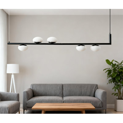 Lustre à 5 lumières DEL pour îlot de cuisine, luminaire suspendu moderne de style Mid-Century avec hauteur réglable, plafonnier en métal noir pour salle à manger sur table