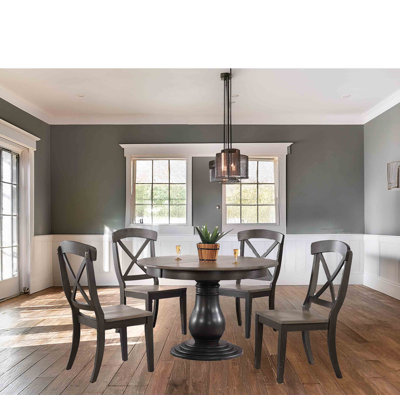 Lartarsha Extendable Round Solid Wood Dining Set In Grey- Seats 6