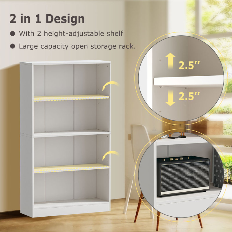 Bibliothèque standard Jalacia, (4 tablettes) H 55 po x l 31 po x P 11 po, Grand blanc