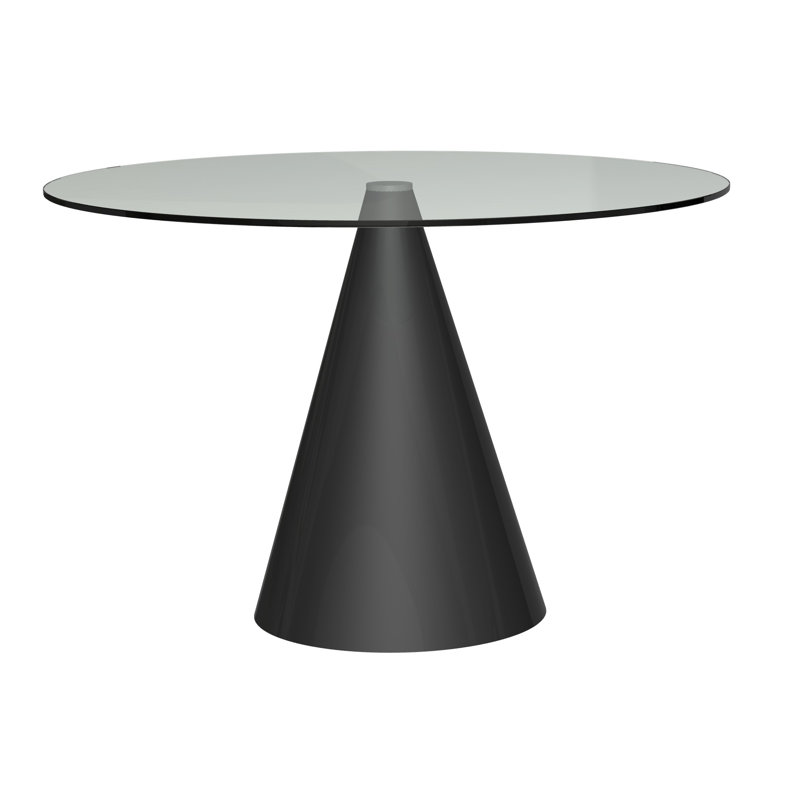 Bedminster Round Glass Top Metal Base Dining Table, Clear, Black, 72.8cm H x 110cm W x 110cm L