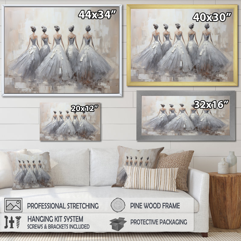 Contemporain gris ballet symphonie IV, Cadre flottant doré, L 32 po x H 16 po
