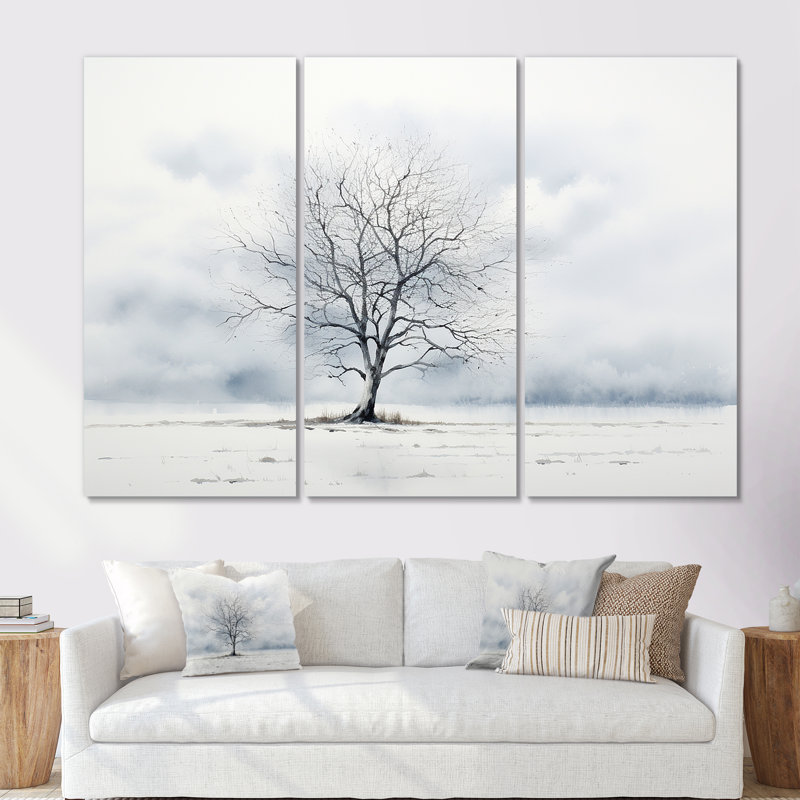 Winters Tree Minimalisme - ensemble d'art mural arbre, Toile tendue, H 40 po x l 60 po x P 1 po