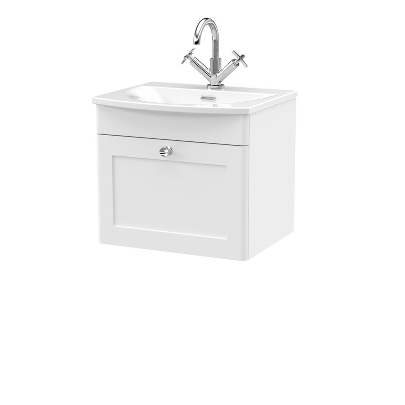 Classique 510mm Single Bathroom Vanity with Drop In Vitreous China Basin, Satin White