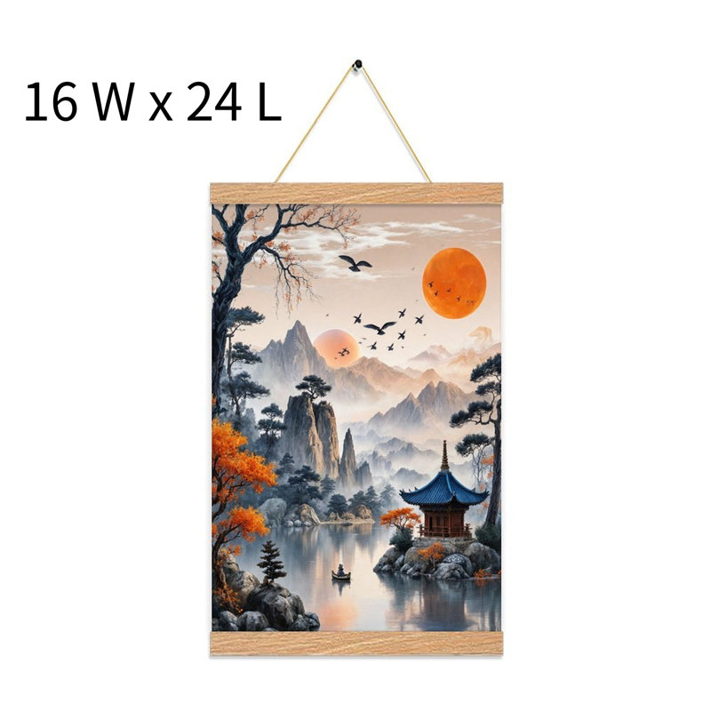 Pavillon d'automne, lac suspendu, art mural, 16 x 24