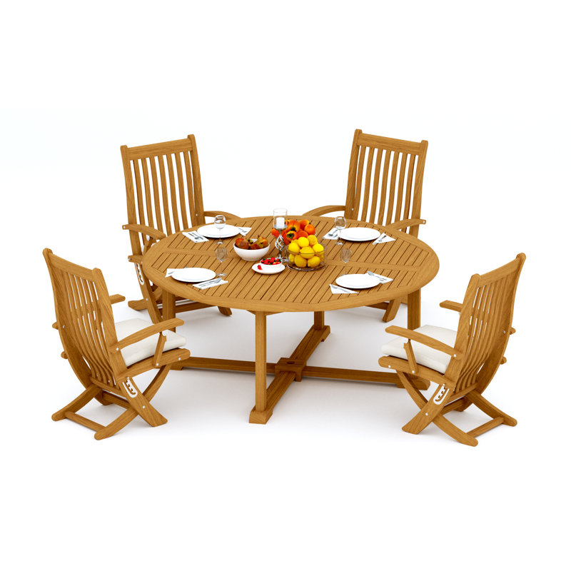 8 Pcs Grade-A Teak Wood Dining Set: 72" Round Table And 7 Warwick Reclining Arm Chairs #11Wa1707, 4