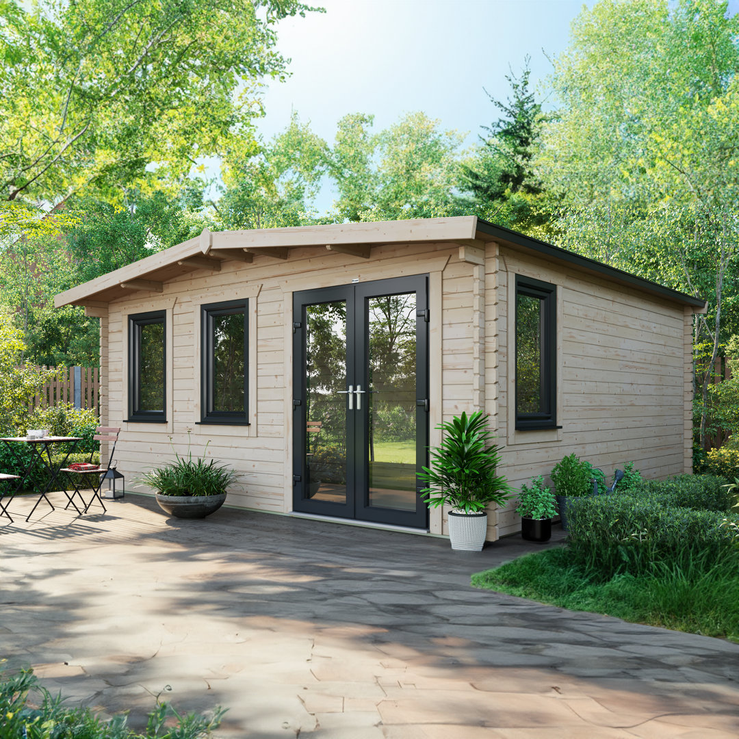 Powersheds Apex 16 x 16ft Chalet Log Cabin, Doors to the Right - 44mm