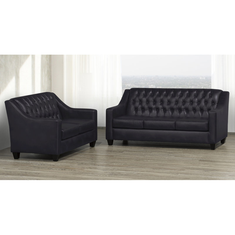 Ensemble de salon 2 pièces Debolt, Cuir noir assorti
