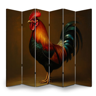 Paravent rustique 6 panneaux pliant paravent Royal Vibrant Rooster Plumes colorées Plumage Toile artistique Séparateur de pièce Paravent de protection autoportant Cloison d'intimité