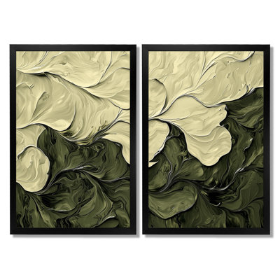 «Abstract Cream Green Petal Dance», reproduction d'art abstrait sur toile, ensemble de 2 reproductions sur toile abstraites vertes