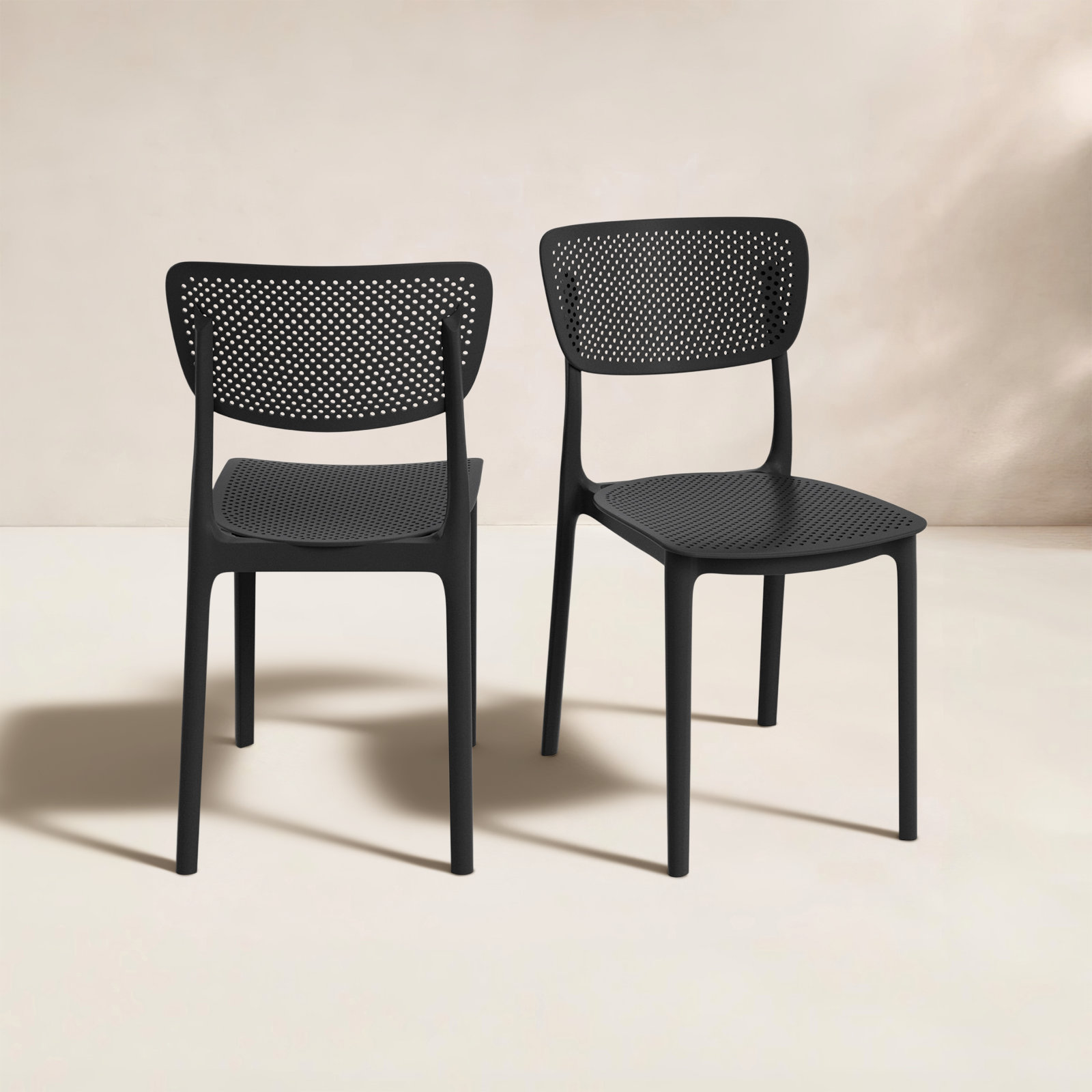 Farrah Stacking Patio Dining Side Chair, Black
