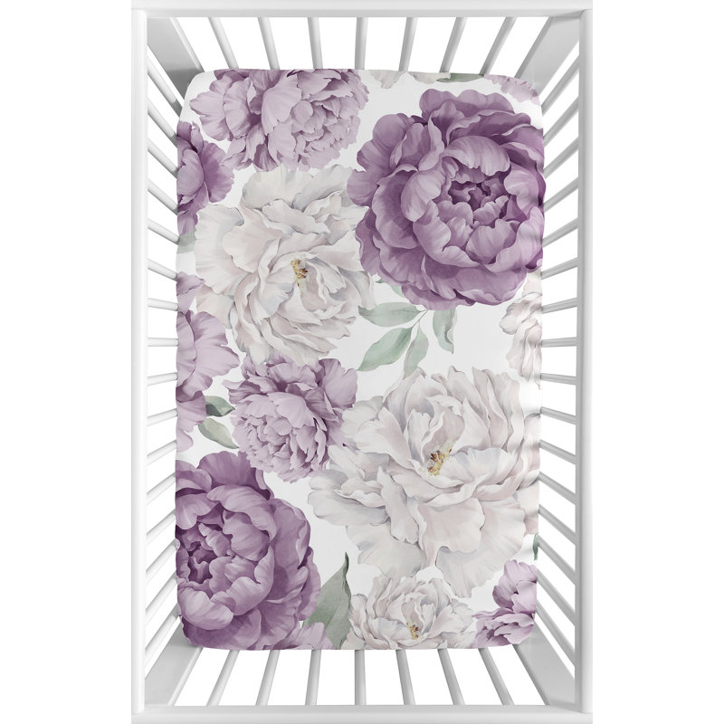 Floral Wildflower Mini Fitted Crib Sheet, Purple Ivory