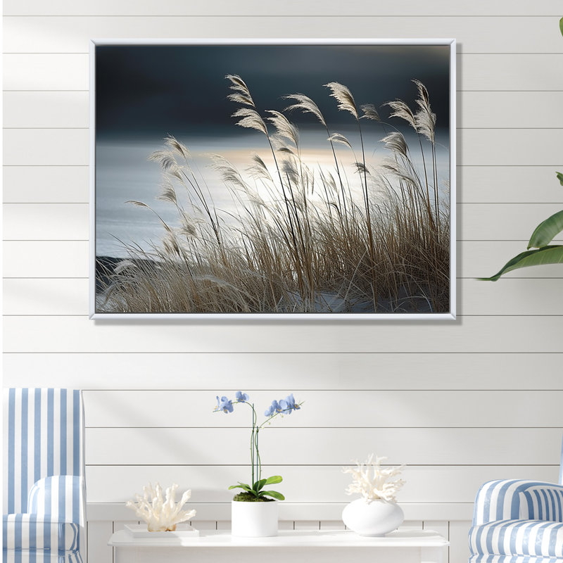 Plage, paysage d'hiver - art sur toile océan, Cadre flottant blanc, H 16 po x l 32 po x P 1 po