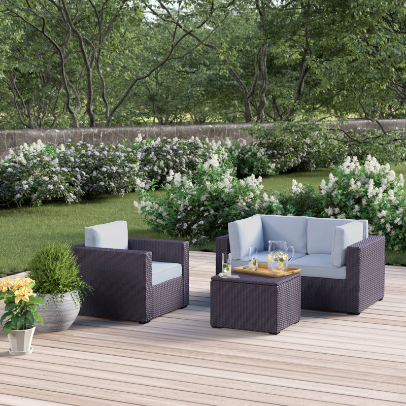 Ensemble de conversation modulaire en rotin avec coussins 4 pièces Arbedella, Brume