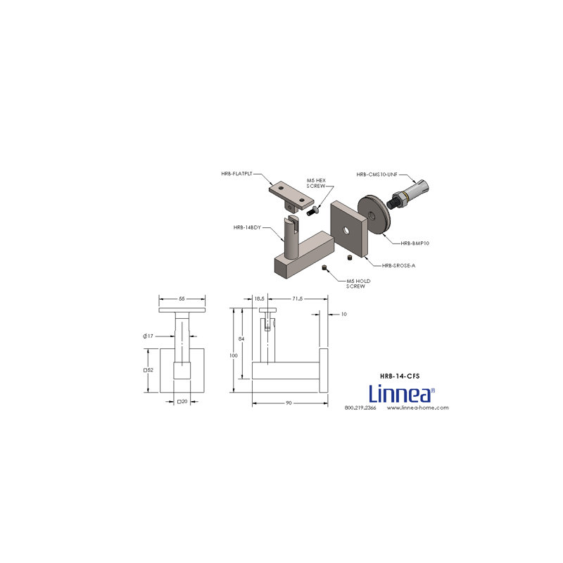 Support de main courante en béton avec rosette carrée et plaque plate, Acier inoxydable satiné