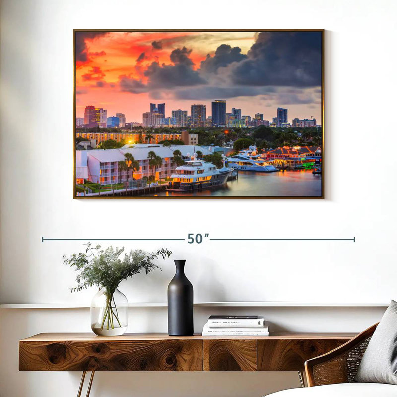 Fort Lauderdale en Floride, Cadre flottant doré, 40 po x 27 po