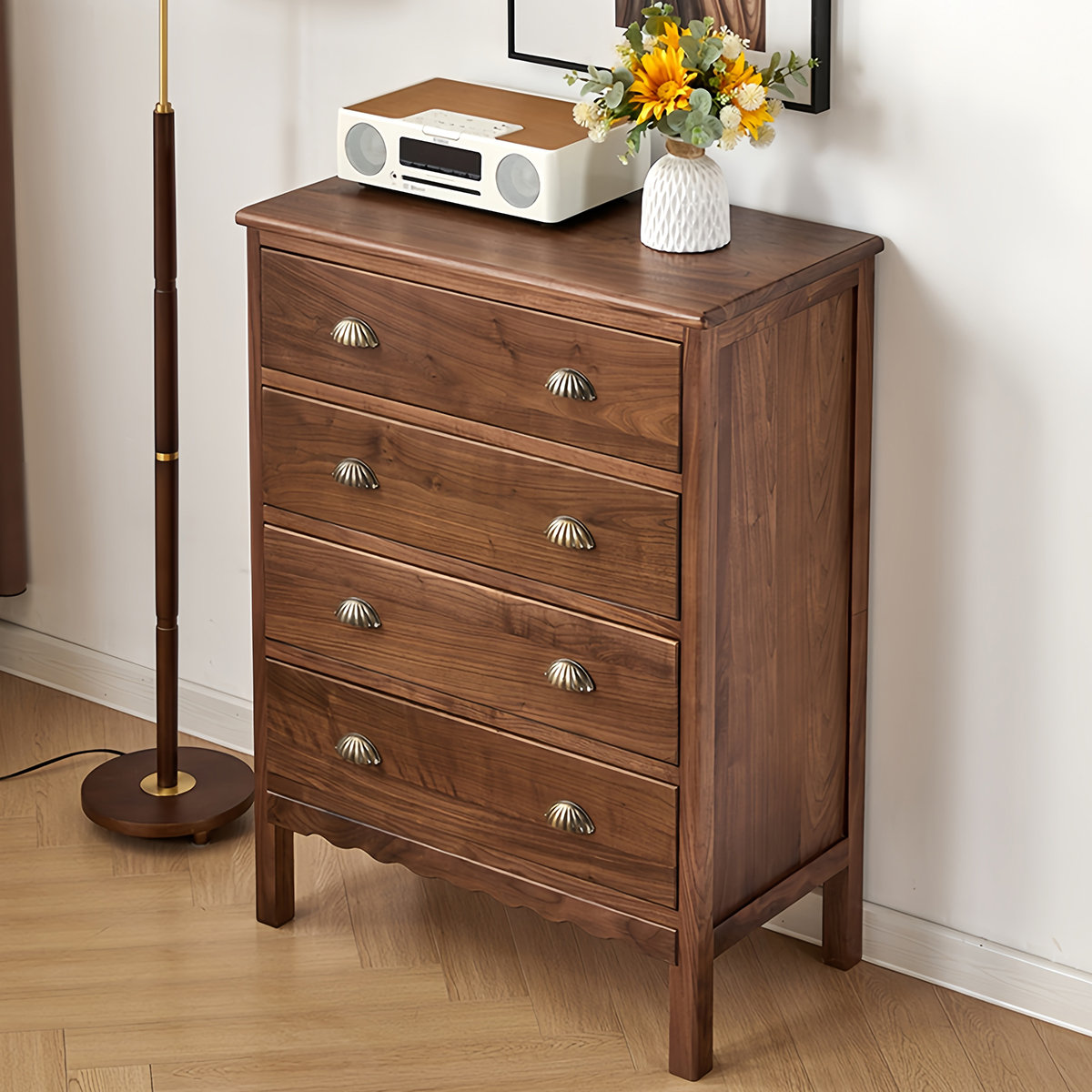 Licalilo Solid Wood 4 Drawer Vintage Bedroom Storage Chest | Wayfair