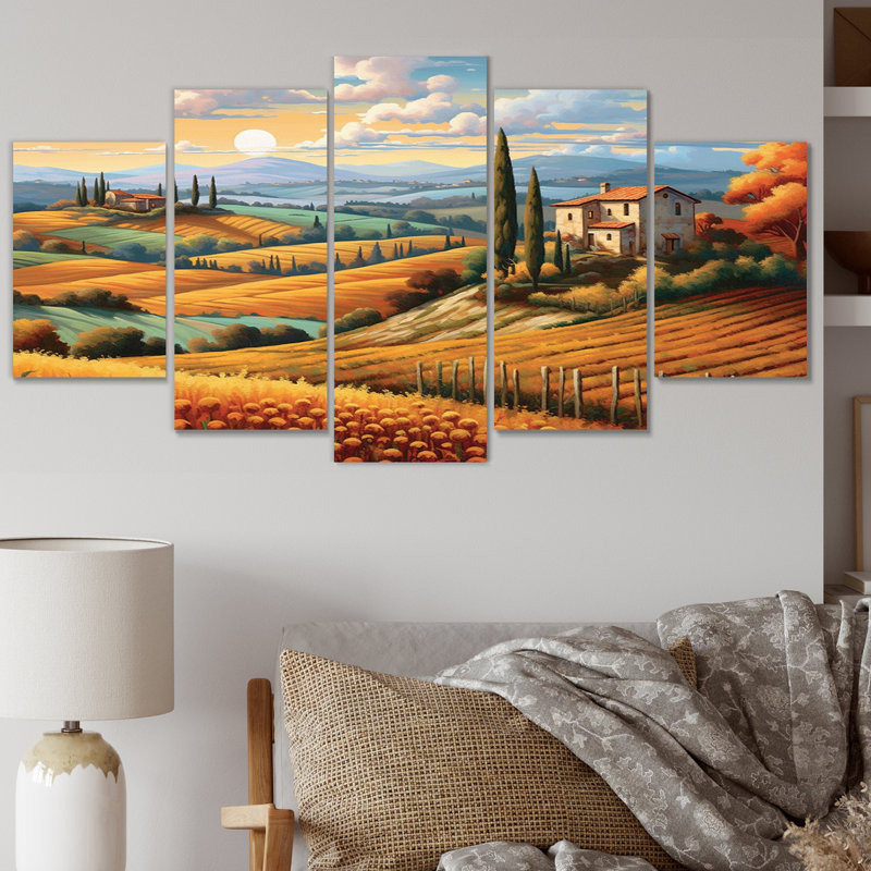Michel - Art mural sur toile campagne - 5 panneaux