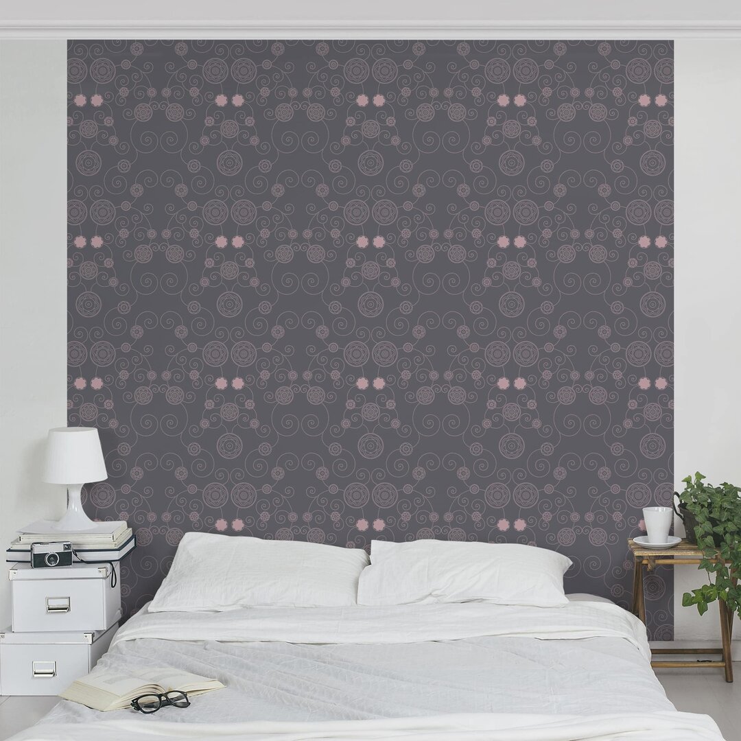 Strukturierte Tapete Romantic Floral Pattern in Grey 1,92 m x 192 cm