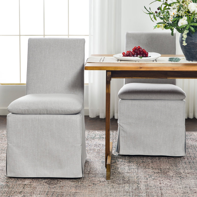 20" Wide Performance Fabric Slipcover Upholstered Dining Side Chair With Casters (Set of 2), Light Gray