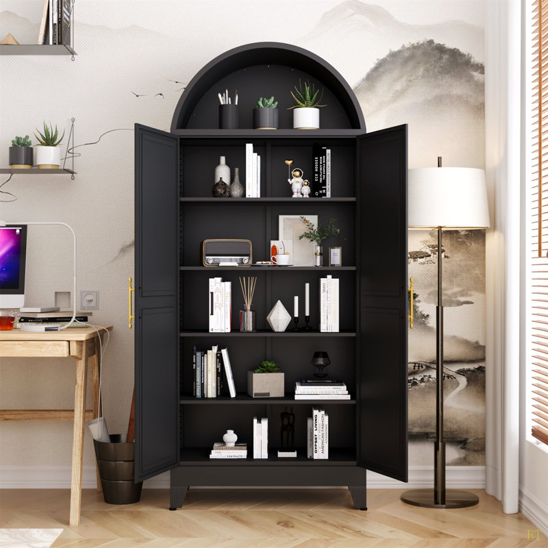 A 73-Inch (Approximately 180.6 Cm) Metal Arched Kitchen Food Cabinet, A Modern Farmhouse Chinese-Style Storage Cabinet With 2 Doors And Adjustable Shelves, Is A Multi-Functional Cabinet Suitable For Kitchens, Dining Rooms, Bathrooms And Bedrooms