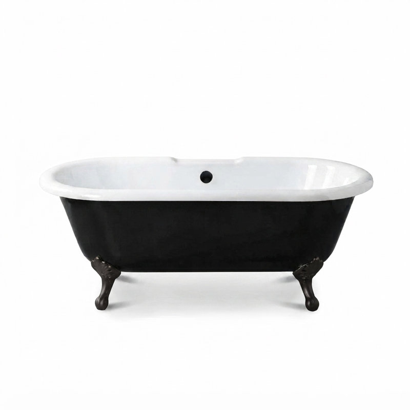 Baignoire sur pattes en acrylique à deux extrémités 66 po sans trous à robinets noir et blanc Arcadia, Bronze huilé