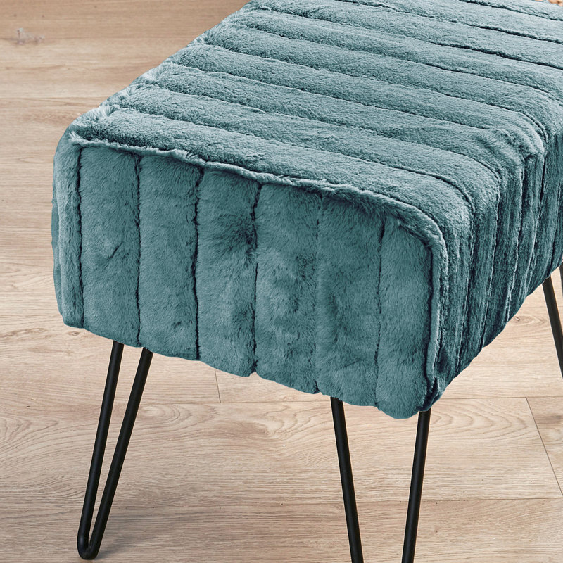 Defranco Upholstered Ottoman, Dark Teal Faux Fur