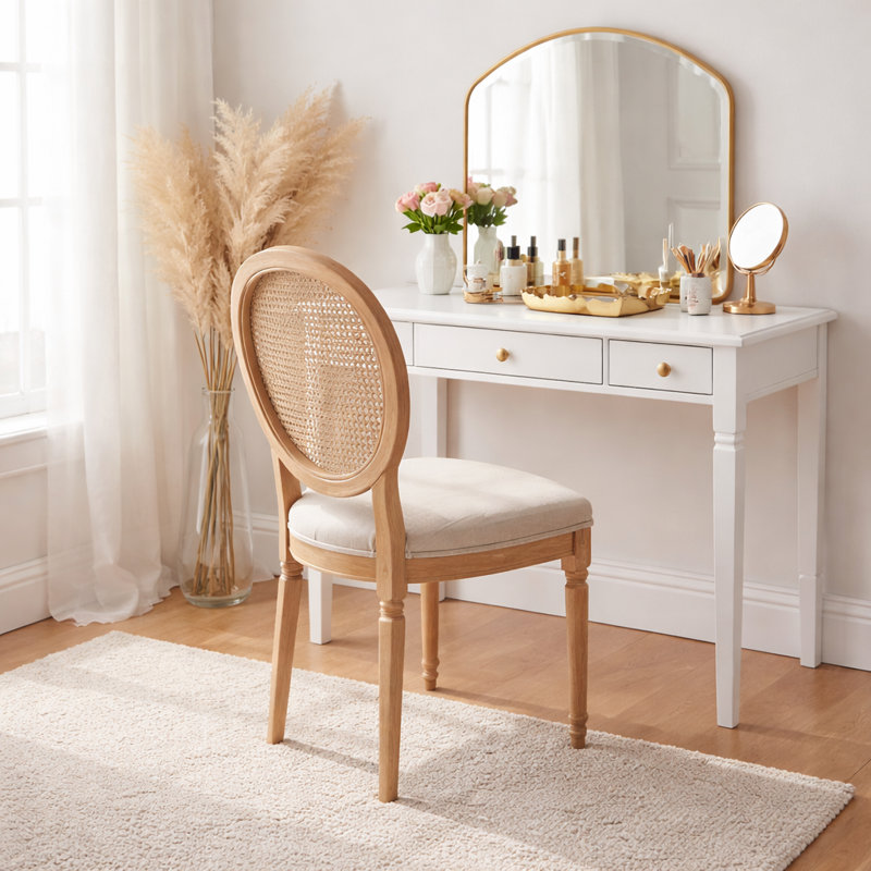 French Country Cane Dining Chairs Set, Beige