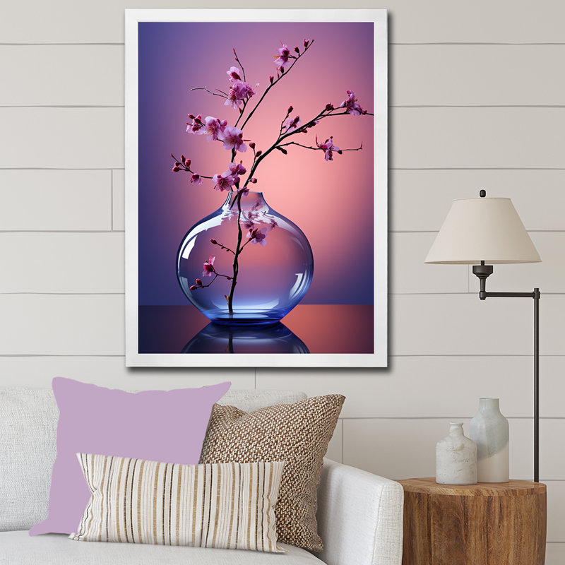 Violet Visionary Vase Tranquility I, reproduction d'art sur toile, Cadre simple blanc, H 32 po x l 16 po x P 1 po