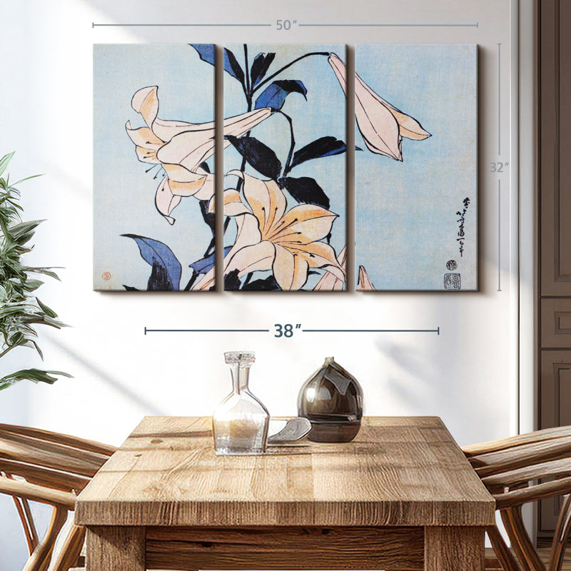 «Lilies 1830», 3 pièces sur toile, H 32 po x l 50 po x P 1,25 po
