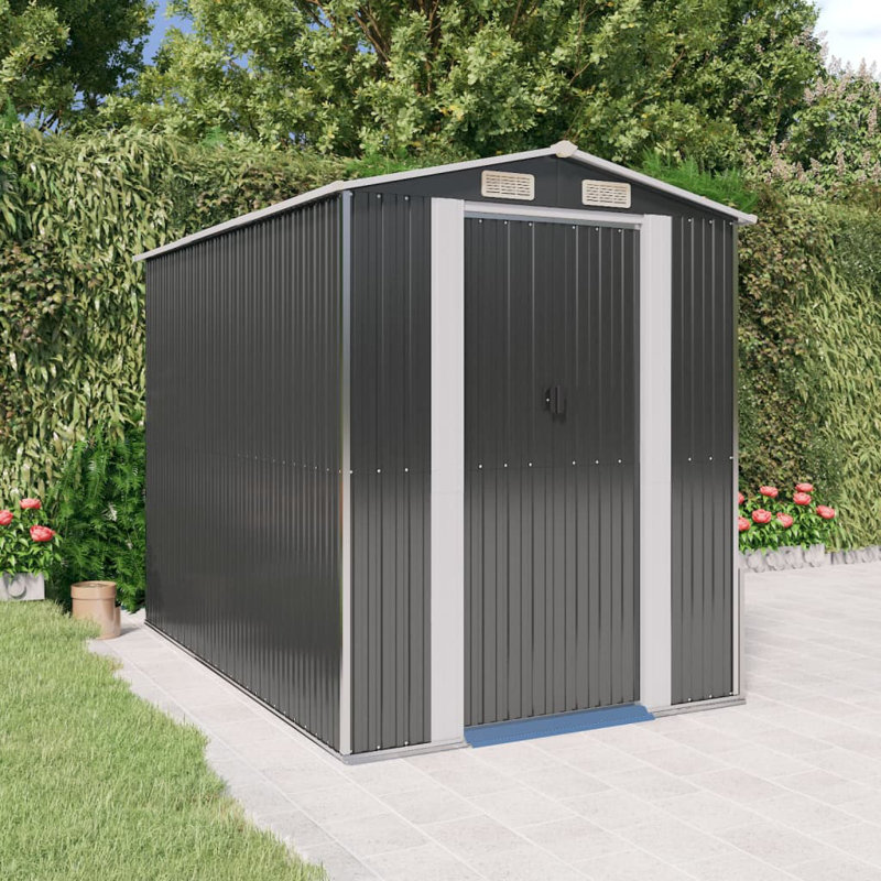 Galvanized Steel Apex Garden Shed, 223cm H x 192cm W x 440cm D, Anthracite