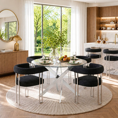 18" Seat Height Chenille Upholstered Silver Dining Armchair (Set Of 4)