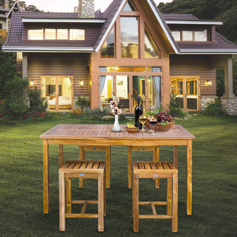 4 - Person Teak Wood Patio Dining Set with Rectangular Table