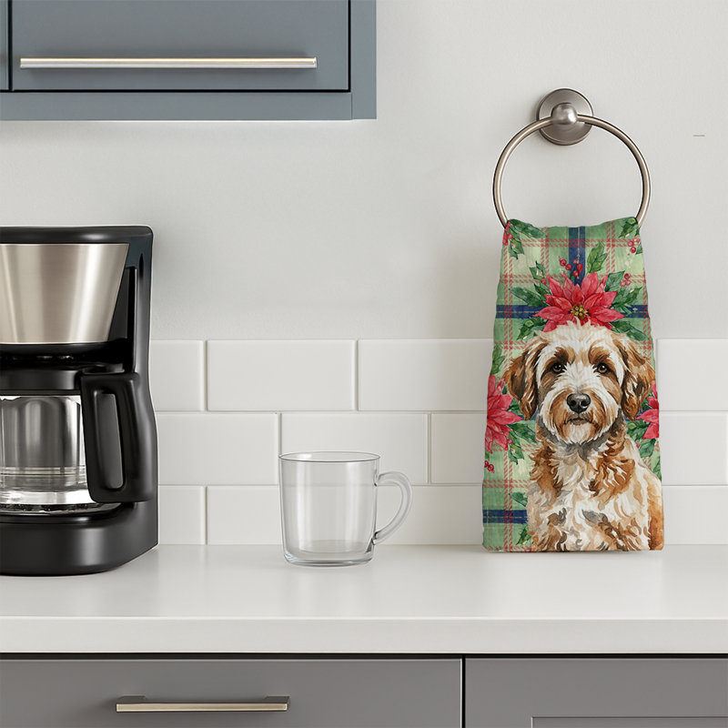 Lagotto Romagnolo Christmas PoinsettIas Kitchen Towel, Lagotto Romagnolo